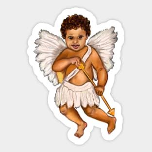 The Best Valentine’s Day Gift ideas 2022, Cupid.... baby angel holding an arrow - curly Afro Hair and gold arrow Sticker